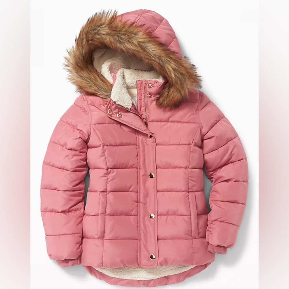 Hooded Puffer Sherpa-lined Jacket Girls Size 6-7
